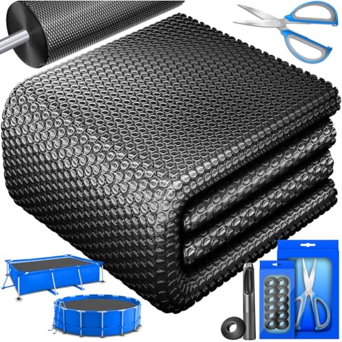 KESSER® Lona solar para piscina redonda Ø 244 cm | Lona solar de piscina aquecimento da piscina de folha solar para aquecer a água lona térmica, preto, 450 x 220 cm