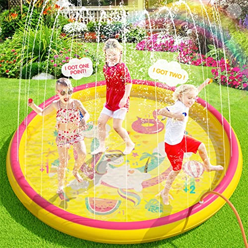 Peradix Splash Play Mat, Tapete com aspersores, 170 cm, de aprendizagem, para jogo, salpicos de água, PVC, almofada para crianças, para jardim de verão, brinquedos, aquático