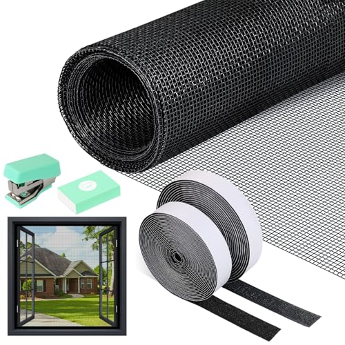 PITMT Rede mosquiteira para janelas, 100 x 200 cm, tecido mosquiteira com janela ajustável sem perfurações, rede mosquiteira com fita adesiva, rolo mosquiteira de fibra de vidro com insetos de