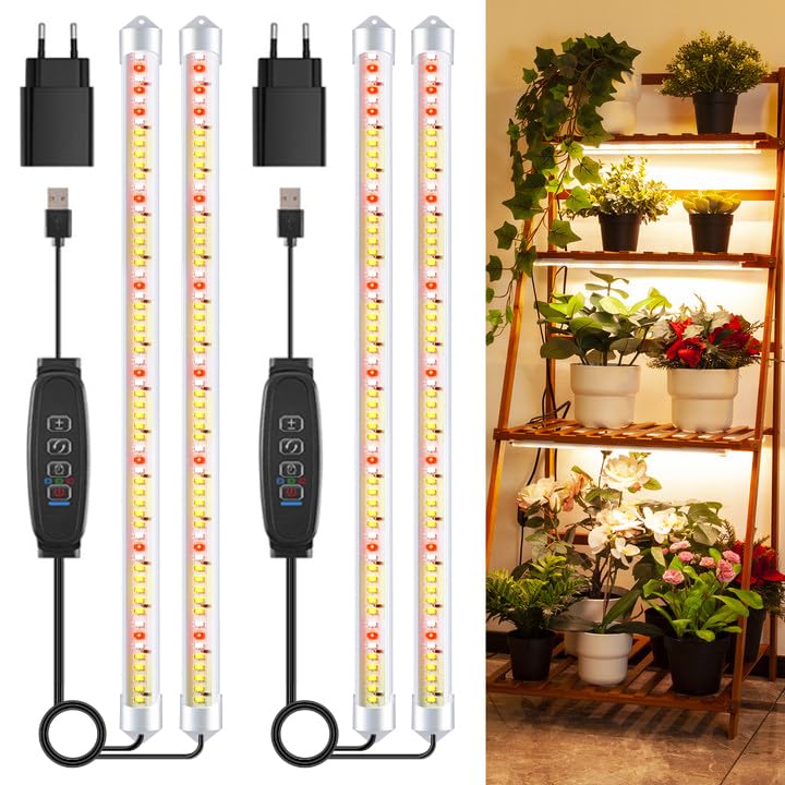 COKOLILA 2 pacotes 2 barras luz de cultivo de espectro completo, lâmpada de cultivo com 240 LED, luz de crescimento com temporizador 3/9/12H, 3 modos, adequado para plantas de interior