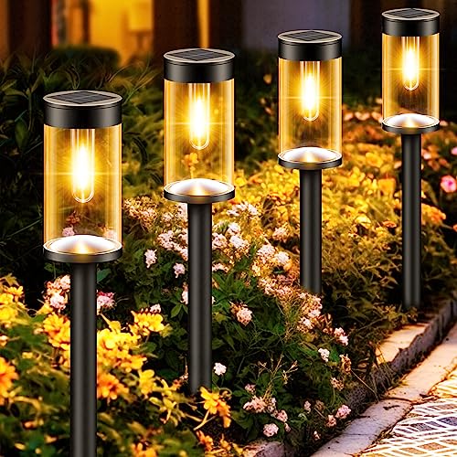 nipify Balizas solares para exterior jardim, 4 pacote luzes solares LED exterior jardim vintage impermeáveis luzes solares led exterior jardim chão para paisagem relva pátio caminho