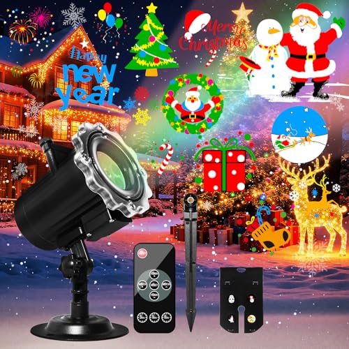 Decoração de Halloween, MOSSNDAR 64 padrões projetor Halloween exterior, projetor luzes de Natal com controlo remoto temporizador, impermeável candeeiro de projeção para festa de algodão de ano novo