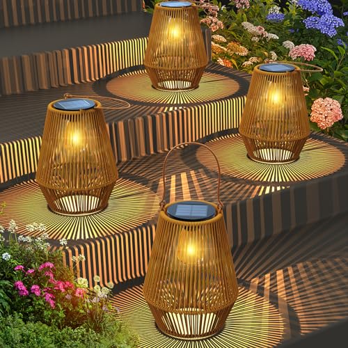 Lanternas solares exteriores, KagoLing 4 candeeiros solares exteriores de tecidos à mão luz solar exterior jardim IP65 impermeável adequado para decorações de Natal presentes de pátio e varanda