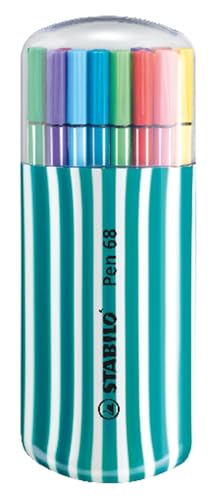 Marcador premium STABILO Pen 68 - estojo turquesa Zebrui com 20 cores