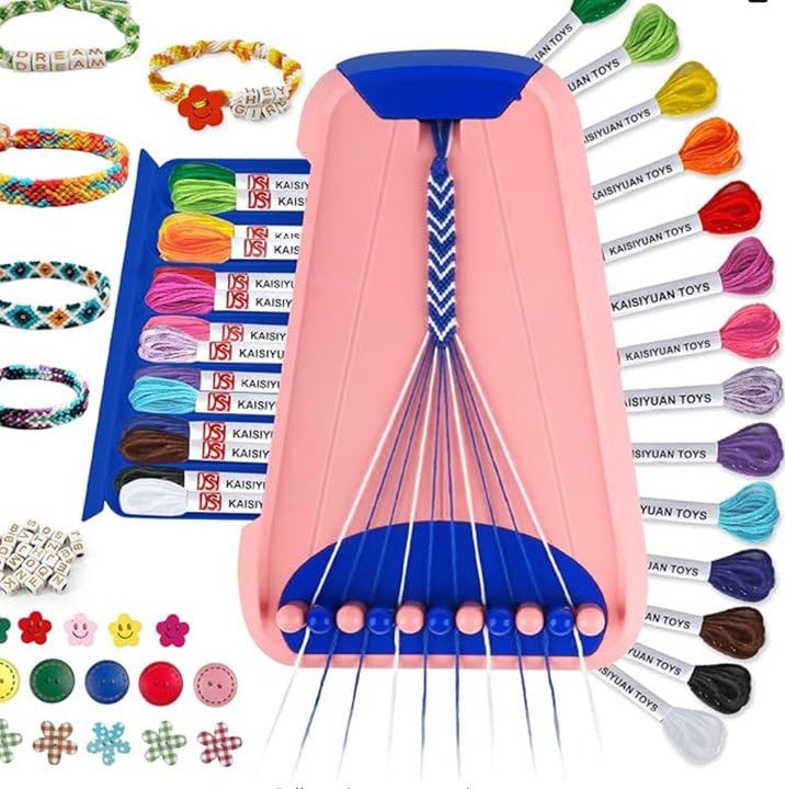 Arte e artesanato para crianças dos 8 aos 12 anos, conjunto de pulseiras de amizade para meninas, conjunto de fabricação de joias, presentes de Natal para meninos dos 6 aos 12 anos (rosa/azul escuro)