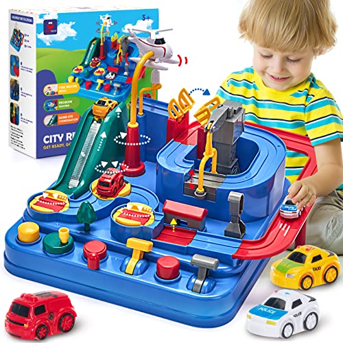 hahaland Pista de carros brinquedos para crianças de 3 anos, circuito carros de corrida garagem carros brinquedo aventura playset, brinquedos educativos para crianças 2 3 4 5 anos presentes originais