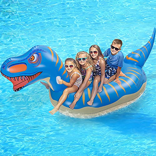 Jojoin Flutuador de piscina dinossauro, colchão insuflável, flutuador gigante, com 2 orifícios insufláveis e 1 autocolante de adesivo, piscina de praia, verão para adultos e crianças (280 × 130 × 110