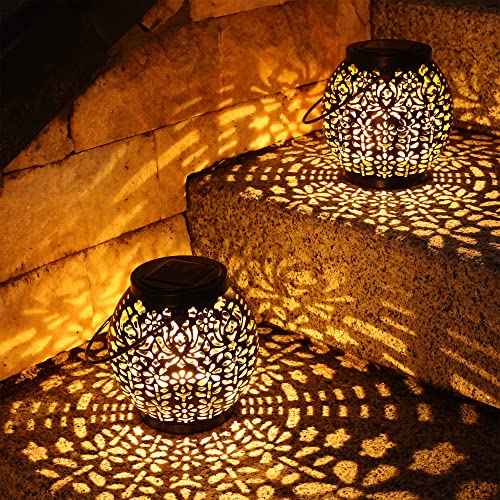 Lanterna solar exterior jardim, BrizLabs 2 peças lanterna solar LED candeeiro suspenso luz solar IP65 impermeável lanterna solar decoração para pátio, terraço, relva, Halloween, branco quente