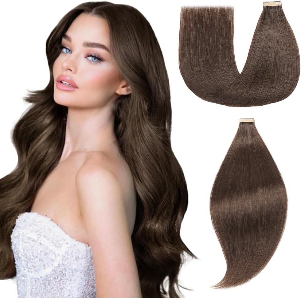 Einbeauty Extensões de cabelo natural 20 peças de extensões adesivas 60 cm 50 g castanho escuro extensões adesivas cabelo natural extensões de cabelo humano (24 polegadas, 2#)