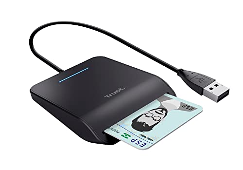 Trust Primo leitor DNI eletrónico USB, leitor de cartões DNI para identificação pessoal, compatível com FIPS 201, FIPS TAA e ISO 7816 classe A, B, C, cabo de 100 cm, Mac e Windows - preto