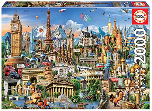 Educa - Puzzle de 2000 peças para adultos | símbolos da Europa. Inclui cola Fix Puzzle. 14 Anos (17697)