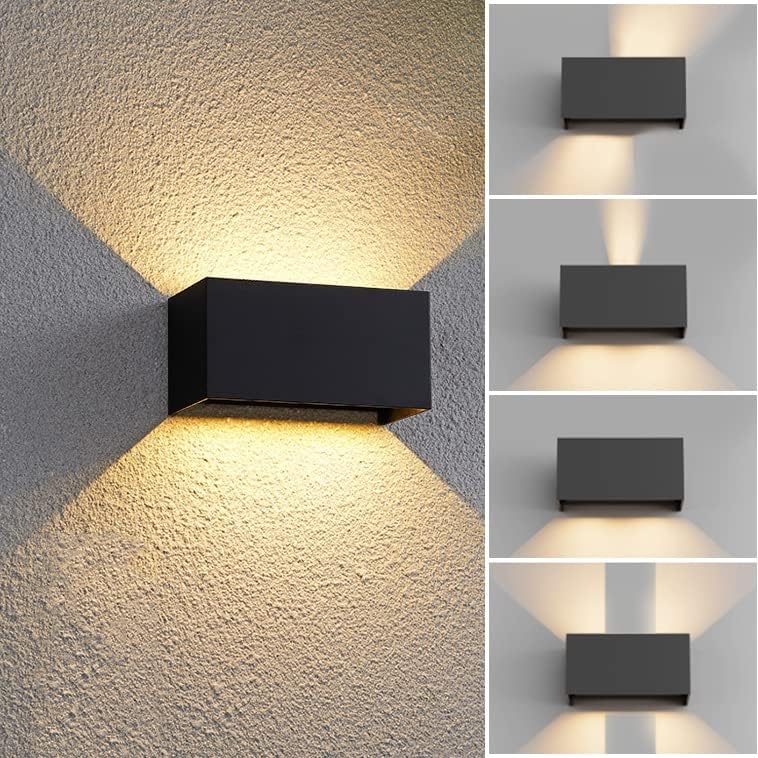 YICALE Aplique parede exterior LED 12 W, luz exterior 3000 K branco quente, lâmpada exterior parede impermeável IP65 ângulo de feixe ajustável aplique de interior alumínio preto para terraço, jardim