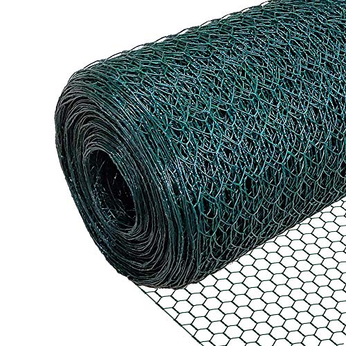 VOUNOT® Red de arame hexagonal, rolo de malha metálico, tamanho de malha 13 mm, 100 cm (A) x 25 m (L), revestimento de PVC, verde