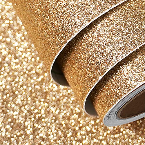 FunStick Papel de parede autocolante dourado decoração 40 cm x 2 m papel autocolante para móveis brilhante folhas com brilho dourado vinil autocolante parede brilhante artesanato papel de presente