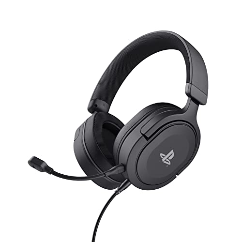 Trust Gaming GXT 498 Forta capacetes PS5 / PS4 sustentáveis, licença oficial para PlayStation 5, faixa de cabeça regulável, microfone removível, auriculares de jogo, cabo de 1,2 m, preto