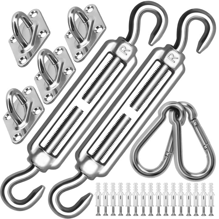 Morzejar - Kit de fixação de vela de sombra M8 muito resistente, kit de fixação para toldos de aço inoxidável 304 para triângulo e quadrado, kit de acessórios (M8) branco B-M8