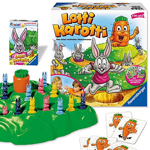 Ravensburger Lotti Karotti, conjunto de mesa para crianças e adultos, 2-4 jogadores, a partir de 4 anos, inclui conjunto de cartas Lotti Karotti Quartett [exclusivo da Amazon]