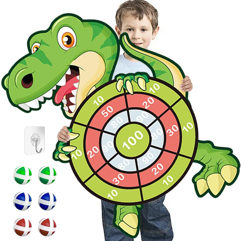Alvo para crianças, brinquedo de dinossauro, com 6 bolas, jogos de festa ao ar livre, jogo de lançamento de dardos, disco de presente, 73 cm