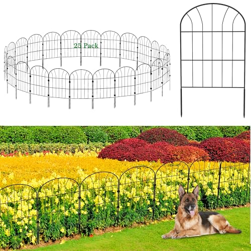Cercas para jardim metálicas, cercas decorativas para jardim, 25 peças, cercas para jardim, metal rígido, 33 x 60 cm, cerca metálica rígida, ferro para cães, jardim e metal barreira de animais