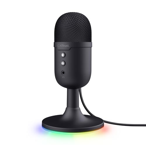 Trust Gaming GXT 236 Yami Microfone PC USB para Streaming Podcast Twitch Discord ASMR Youtube Playstation 5 jogos, microfone de condensador cardioide, micro com iluminação LED RGB - preto
