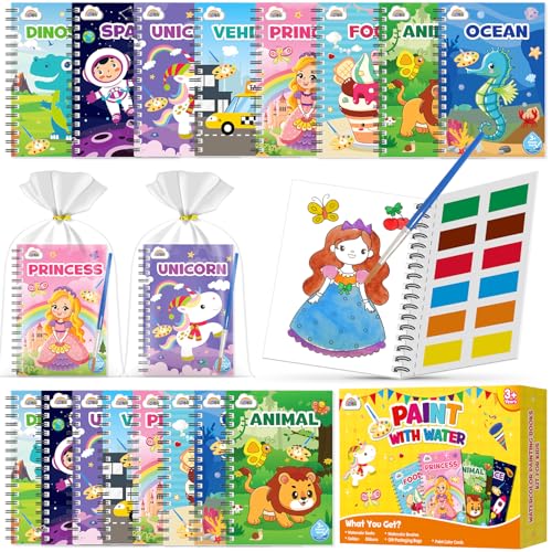 ZMLM Livros de colorir com água para detalhes de aniversário para crianças | presentes de aniversário para crianças colégio convidados| Livros de colorir infantis artesanato para 3 a 9 anos - 8 temas