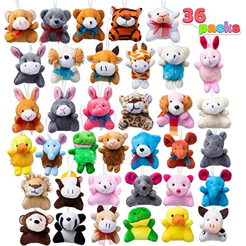 JOYIN 36 mini brinquedos de peluche de animais sortidos (7,6 cm cada), presentes de festa de animais pequenos para crianças, decoração de porta-chaves de pelúcia de animais pequenos, prêmios de