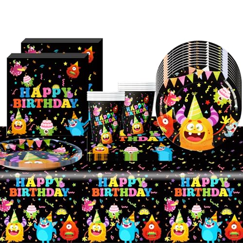 Monster Kindergeburtstag Set - tema Party louça decoração, desenhos animados festa louça com pratos de Pappteller, canecas, toalhas de mesa, guardanapos - para festa de aniversário