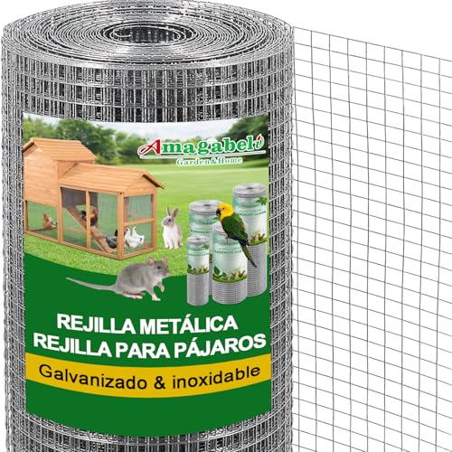 Amagabeli Malha soldada galvanizada, malha soldada 12,7 x 12,7/50 cm, rolo 25 metros rolo de malha fio metálico espessura do fio malha passareira metálica