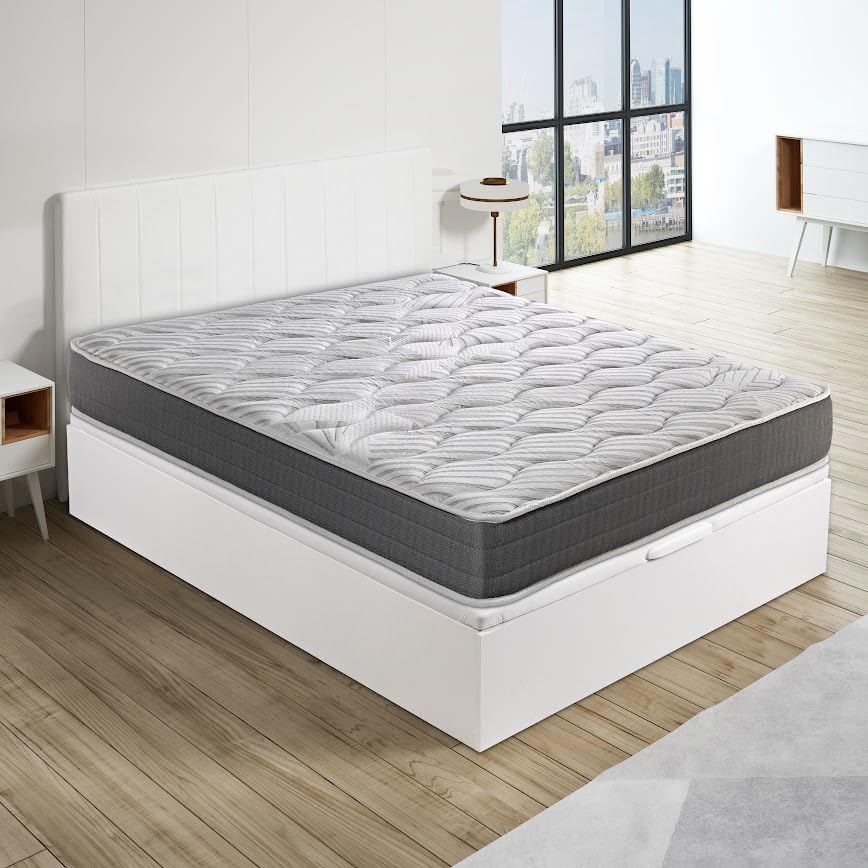 ROYAL SLEEP - Pack de descanso de montagem e remoção de uso incluído | Colchão viscoelástico cerâmica 23 cm | 160 x 200 | Sommier absorvente de madeira grande capacidade branco