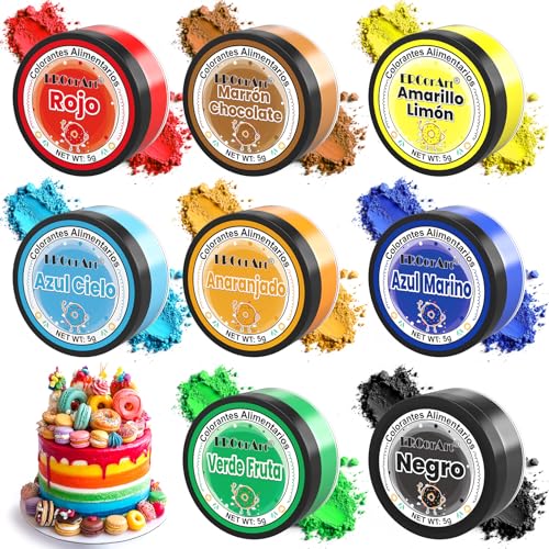 Corante alimentar em pó - 8 cores cor corante alimentar traseiro, alta concentração, cores brilhantes, cores alimentares para Fondant, glassados, pastéis, macarons - 5 g por cor