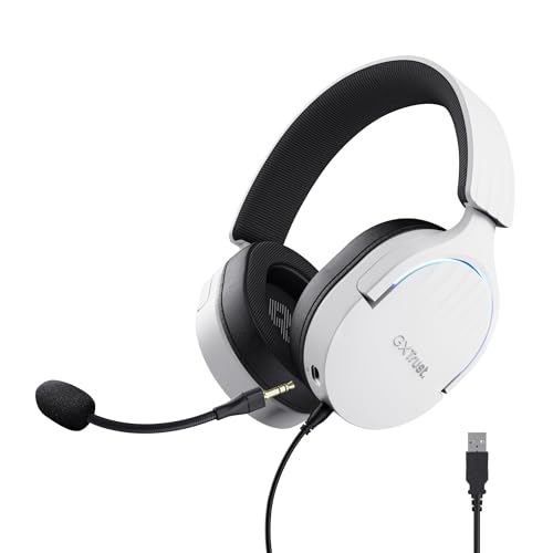Trust Gaming GXT 490W Fayzo capacetes Gaming USB 7.1 som envolvente, drivers 50 mm, 35% plástico reciclado, microfone com cancelamento de ruído, RGB auriculares com cabo Over-Ear PC PS5 - branco