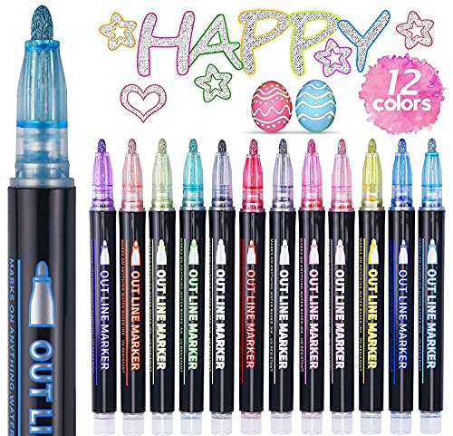 ECtury Marcadores roxos, presente para menina, 4-12 anos, 12 cores marcadores de metal, presente para menina, 10 anos, marcadores mágicos com linha dupla para pintura, scrapbooking, artesanato