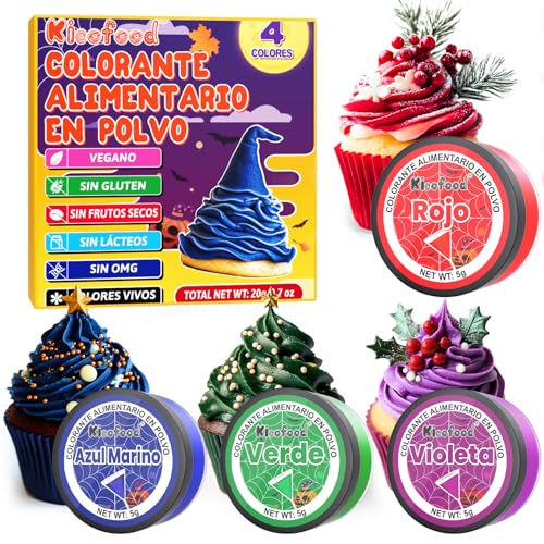 Corante alimentar em pó - 4 concentrados corantes alimentares traseiros, corantes alimentares vermelho, verde, azul-marinho, roxo, para decorar bolos, assar, sobremesas e cozinhar, 5 g