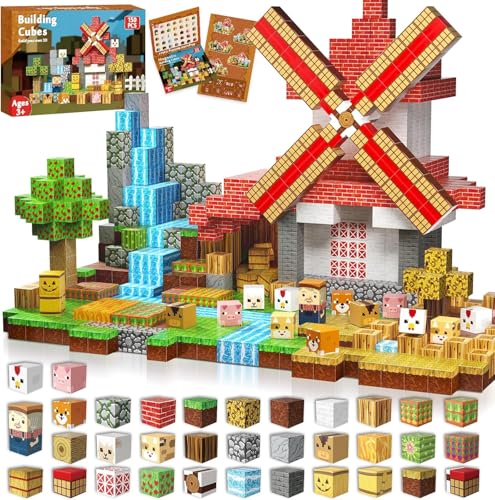 Goody King Blocos magnéticos de construção 150 peças blocos magnéticos com moinho de vento figuras de animais para jogos de RPG Montessori brinquedos a partir de 3, 4, 5, 6, 7 anos, presentes de