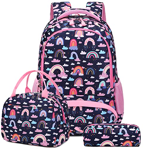 Kimwadalh Mochila menina escolar mochila menina primária mochila infantil arco-íris mochila escola menina mochilas escolares multicor mochila Glitter para meninas, Arco-íris pequeno marinho rosa,