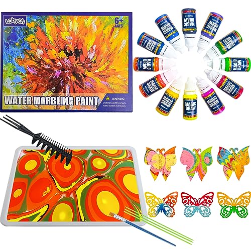 Lobyoh Kit de pintura para crianças dos 6 aos 12 anos, kit de artesanato para adultos, pintura de mármore de água, presentes ideais para meninas e meninos de 6 8 10 anos