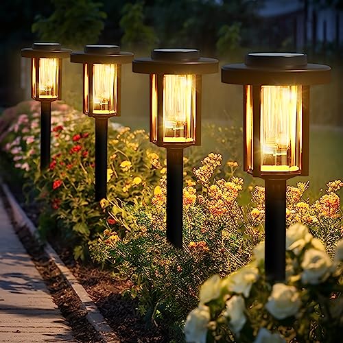 Solpex Luzes solares LED para jardim ao ar livre, embalagem de 4, impermeáveis com energia solar para pátio, paisagem, passarela - branco quente