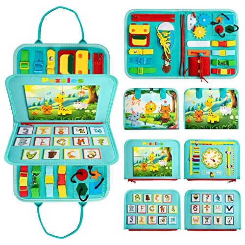 Achiyway 4 camadas Busy Board Montessori, placa sensorial Montessori para crianças, 1 2 3 4 anos, brinquedos educativos para aprender a vestir e habilidades motoras finas, presente para crianças de 1
