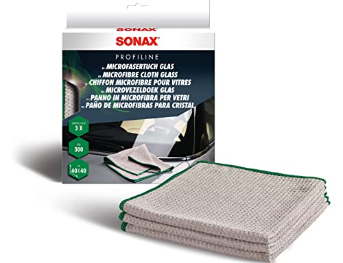SONAX Pano de microfibra para cristais (3 unidades) absorvente e sem fios, para limpeza de cristais e superfícies de vidro sem riscas, Nº 04515410