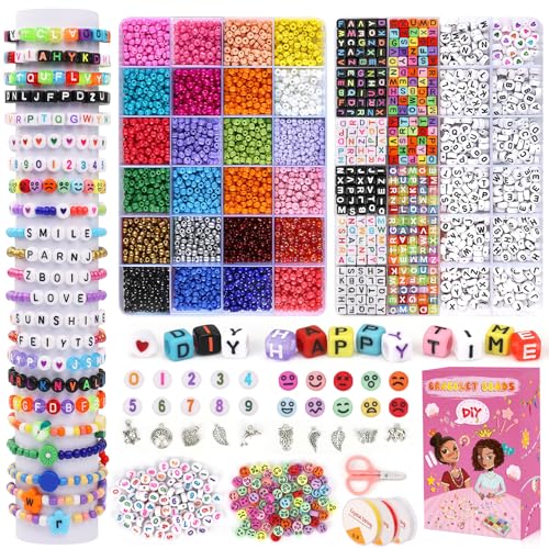 5500 peças kit para fazer pulseira, contas de cores de 4 mm e contas de letras, contas emoji, números de pérolas, para pulseiras de amizade, colares, porta-chaves e bijuteria