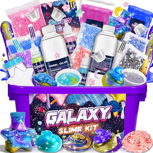 iKidiki Slime para meninas, presentes para menina 6 7 8 9 10 11 12 anos Galaxy Slime para crianças brinquedos meninos 6-12 anos Slime kit artesanato para meninas 6-12 anos Slime Fluffy presentes de