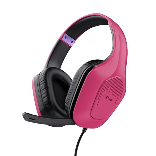 Trust Gaming GXT 418P Rayne Capacetes de jogos leves para PC Xbox PS4 PS5 Switch Mobile, drivers de 50 mm, conexão de 3,5 mm, microfone dobrável, auriculares com cabo 2 m Over-Ear, rosa