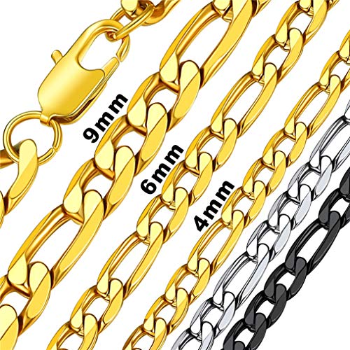 Bandmax Colar com corrente italiana Figaro ligações de aço inoxidável 4/6/9 mm de espessura, 36 cm - 76 cm de comprimento (com caixa de presente)