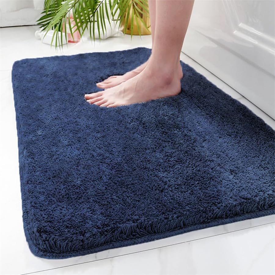 Lkw Ogechi Tapete de casa de banho antiderrapante de 40 x 60 cm para piso de casa de banho - tapete de casa de banho extra macio com cor sólida, super absorvente e lavável na máquina (azul)