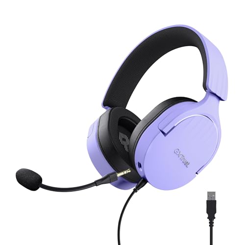 Trust Gaming GXT 490P Fayzo capacetes Gaming USB 7.1 som envolvente, drivers 50 mm, 35% plástico reciclado, microfone com cancelamento de ruído, RGB auriculares com cabo Over-Ear PC PS5 - roxo