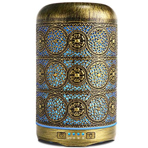 SALKING Difusor óleos essenciais, humidificador ultra-sónico de 260 ml, difusor de metal de aromaterapia com 7 cores, 4 configurações de temporizador e sem água auto-desliga, presente para mulher