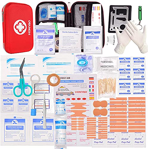 HONYAO Conjunto de primeiros socorros, mini kit de sobrevivência - bolsa de emergência médica completa para carro, barco, motocicleta, casa, local de trabalho, mochila, campismo, caminhadas, viagem, mini
