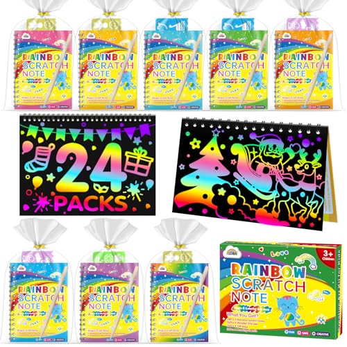 ZMLM 24 livros Scratch Art para crianças, presente criativo desenho de arranhar kit com 26 lápis de madeira, 24 modelos de desenho para crianças de 3 a 12 anos arco-cinzento festa favores páscoa