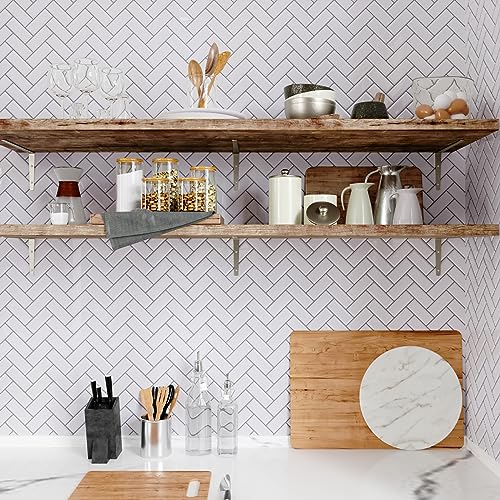 CRE8TIVE Azulejos adesivos em espinho branco azulejos autocolantes casa de banho impermeável vinil parede cozinha vinil vinil casa de banho autocolante lavandaria mosaico autocolante lareira 28,5 cm x