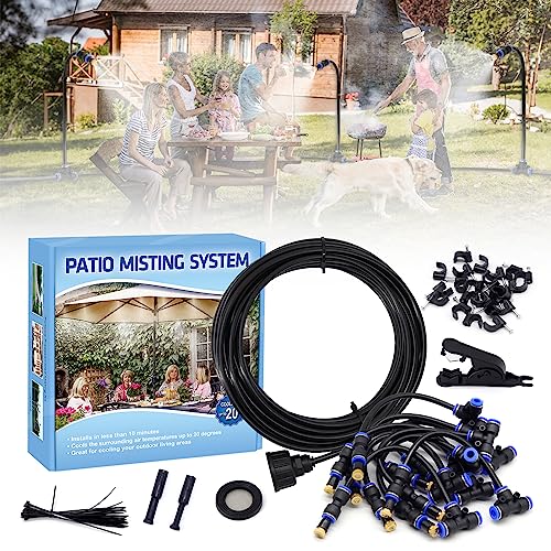 CINEMON 20 m Nebulizador de terraço, jardim, DIY kit de nebulizador de terraço, pulverizador de terraço com mangueira duradoura e boquilhas removíveis para jardim, guarda-sóis e tetos